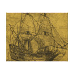 Schooner And Vintage Map Stretched Canvas Print