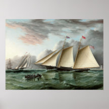 Schooner Mohawk off Sandy Hook Lighthouse Poster