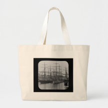 Schooners in Port Magic Lantern Slide B&W Tote Bags