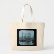 Schooners in Port Magic Lantern Slide Cyan Tote Bag