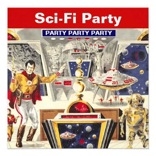 Sci-fi Party Theme Invitations Robot Space Travel