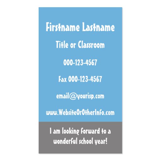 Science Teacher Contact Information Business Card (back side)
