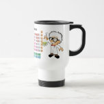 Scientist with beaker and Periodic Table mugs