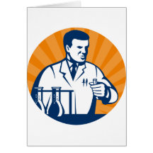Scientist with laboratory apparatus test tube card