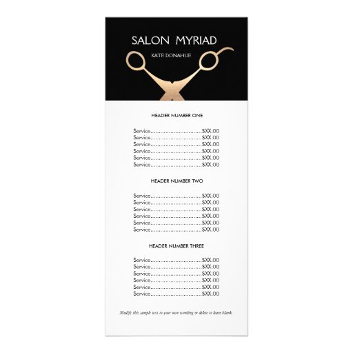 Scissors Black Salon Price List Rack Card Zazzle