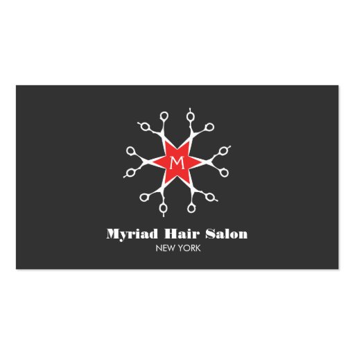 Scissors Hair Stylist Hair Salon Black Monogram Business Cards (front side)