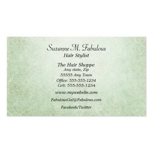 Scissors Hair Stylist Mint Green Pattern Business Card Template (back side)
