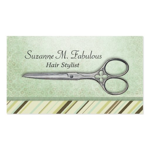 Scissors Hair Stylist Mint Green Pattern Business Card Template (front side)