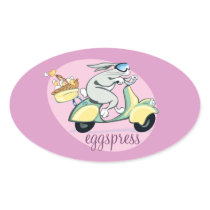 Scooter Bunny Eggspress Oval Sticker