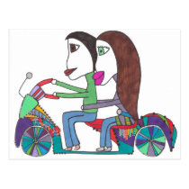 Scooter couple on postcard postcards