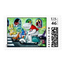Scooter Rally - Yeti and Monsters Postage Stamps