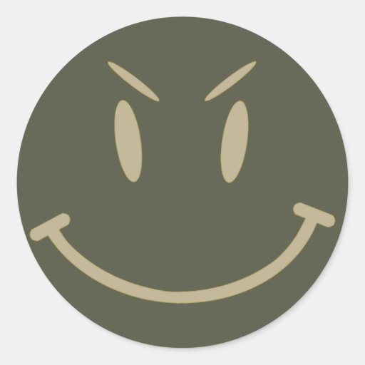 Scope Cap Sticker, Evil Smiley Face, Style 2 Classic Round Sticker Zazzle