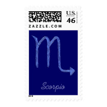 Scorpio. Zodiac Astrology Sign. Blue. Stamp
