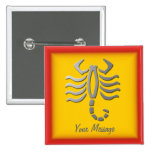 Scorpio Zodiac Star Sign Silver Yellow Badge Button