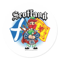 Scotland Flags and Piper Round Sticker