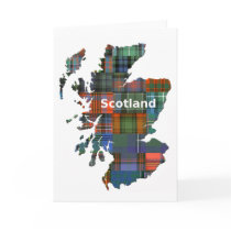 Scotland Map Multi Tartan Greeting Cards