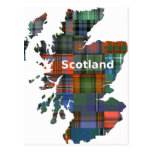 Scotland Map Multi Tartan Postcard