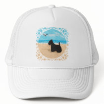 Scottie at the Beach with Seagull Mesh Hat