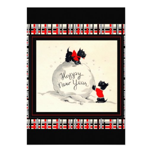 Scottie Dog New Years Invitation flat card (front side)