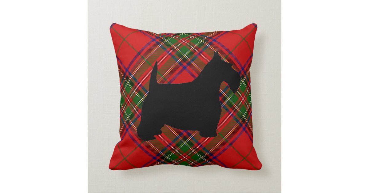 Scottie Dog on Plaid Throw Pillow Zazzle