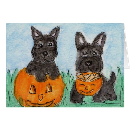 Scottie Dogs pumpkins Halloween etc. terrier Card Zazzle