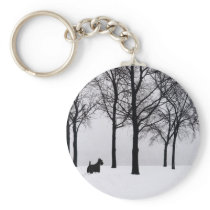 Scottie in Snowy Woods Keychains