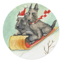 "Scottie Sleigh Ride" Dog Art Stickers by CharlottesWebArt "Scottie Sleigh Ride" Dog Art Stickers
