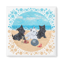 Scottie & Westie Pups at the Beach Fridge Magnets