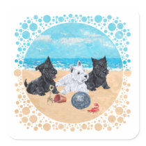 Scottie & Westie Pups at the Beach Stickers