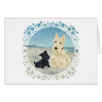 Scotties at the Beach, Wheaten & Black Pup Cards