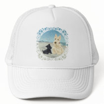 Scotties at the Beach, Wheaten & Black Pup Mesh Hat