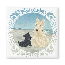 Scotties at the Beach, Wheaten & Black Pup Fridge Magnet