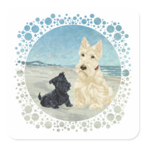 Scotties at the Beach, Wheaten & Black Pup Stickers