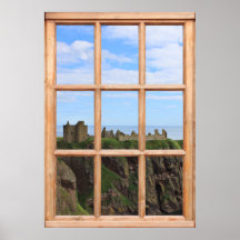 Scottish Castle by the Ocean View from a Window Print