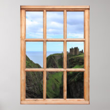Scottish Castle on Cliff View from a Window Poster
