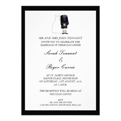 Scottish Kilt Wedding Invitation - Purple