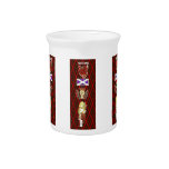 Scottish Lion,Thistle,Flag and Piper on Red Tartan Drink Pitcher