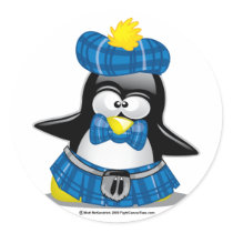 Scottish Penguin Blue Round Stickers
