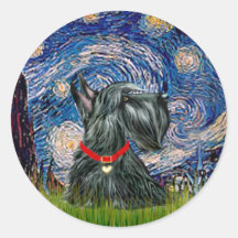 Scottish Terrier 12c -Starry Night Round Stickers