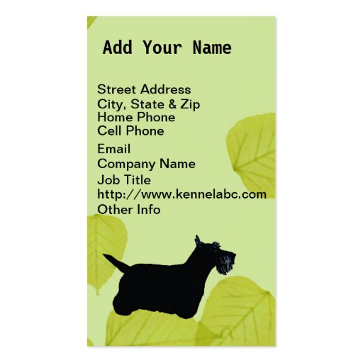 Scottish Terrier Green Leaves Design Business Cards (front side)