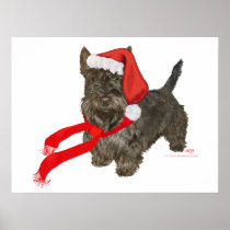 Scottish Terrier is Santa's Helper Print