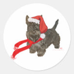 Scottish Terrier is Santa's Helper Round Sticker