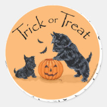 Scottish Terrier & Pup Halloween Round Sticker