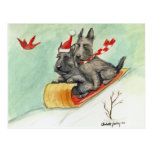 Scottish Terrier Sleigh Ride Art Postcard