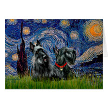 Scottish Terrier (two blk) - Starry Night Greeting Card