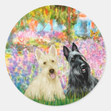 Scottish Terrier (two BW) - Garden Round Stickers
