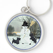 Scottish Terriers Build a Snowman Keychains
