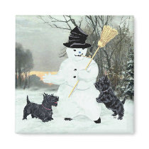 Scottish Terriers Build a Snowman Magnets