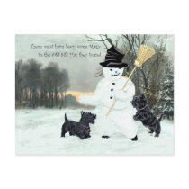Scottish Terriers Build a Snowman Post Cards