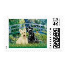 Scottish Terriers (two-BW) - Bridge Postage Stamp